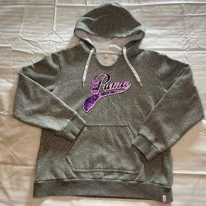 Puma Sportlifestyle Pullover Gray Hoodie with Purple Logo Girls size Large